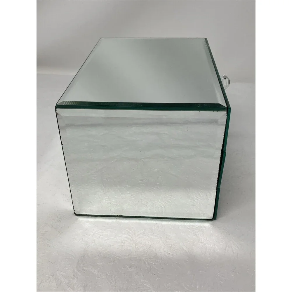 Mirrored Jewelry Box 3 Drawer Glass Organizer Crystal Knobs Ring Tray 9x6x5.5”